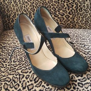 green suede Jimmy Choo Mary Janes